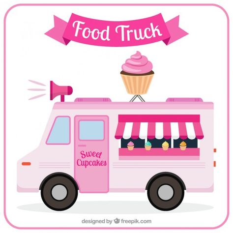 Bakery Food Truck, Cupcakes Bonitos, Bakery Food, Truck Theme, Ice Cream Theme, Sweet Cupcakes, Cute Cupcakes, Food Truck, Premium Vector