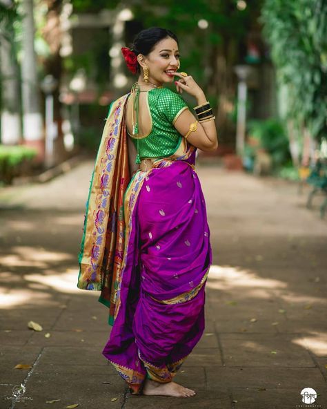 Image may contain: one or more people, people standing and outdoor Saree Captions For Instagram, Marathi Saree, Kashta Saree, Captions For Instagram Posts, Marathi Bride, Nauvari Saree, Wedding Lehenga Designs, Saree Poses, Indian Fashion Saree