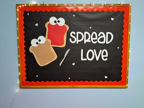 Peanut butter & Jelly Bulletin Board Cookie Bulletin Board Ideas, Bakery Bulletin Board, Food Theme Bulletin Board Ideas, School Cafeteria Bulletin Board Ideas, Cafeteria Behavior Bulletin Board Ideas, Lunch Room Bulletin Board Ideas, Valentines Cafeteria Bulletin Board, Elementary Cafeteria Bulletin Board, Cafeteria Bulletin Board Ideas