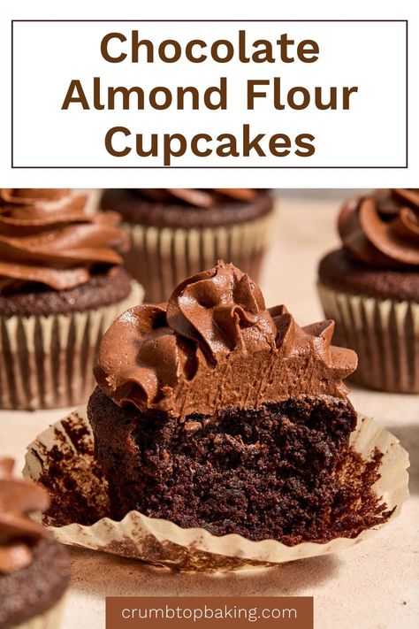 These gluten-free Almond Flour Chocolate Cupcakes are perfectly moist, rich and fluffy with a decadent homemade chocolate peanut butter frosting swirled on top! Almond Flour Chocolate Cupcakes, Almond Flour Cupcakes, Homemade Chocolate Peanut Butter, Chocolate Peanut Butter Frosting, Chocolate Peanut Butter Cupcakes, Healthier Desserts, Peanut Butter Frosting, Butter Frosting, Chocolate Muffins