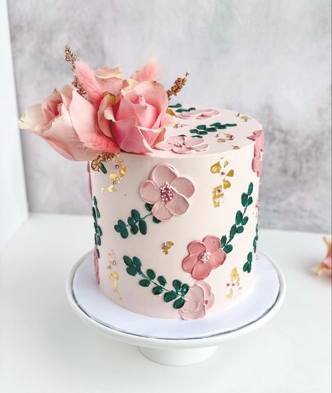 #buttercreamcake #paintedcake   #paintingwithbuttercream #bridalshowercake #freshflowercake Dusty Pink Cake, Pink Buttercream Flower Cake, Shades Of Dusty Pink, Old Rose Cake Design, Two Tier Vintage Cake Pink, Cake Frosting Designs, Frosting Designs, Buttercream Painted Cakes Flower, Bd Cake