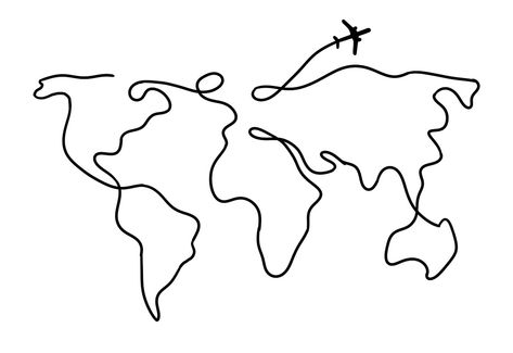 Line Art Travel, World Outline, World Map Outline, David Tattoo, World Map Tattoos, Tshirt Drawing, Map Tattoos, Daisy Tattoo, Line Art Vector