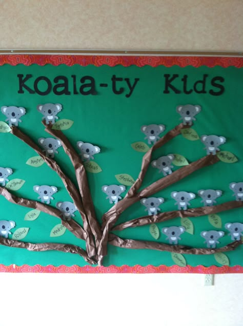 Koala-ty Kids back to school board. Great way to use koalas on my Cricut. Koala Bulletin Board, Koala Classroom Theme, Koala Art Preschool, Australia Bulletin Board, Koala Bear Classroom Theme, Koala Activities For Kids, Koala Poster Board Project, Koala Classroom Decor, Koala Decorations