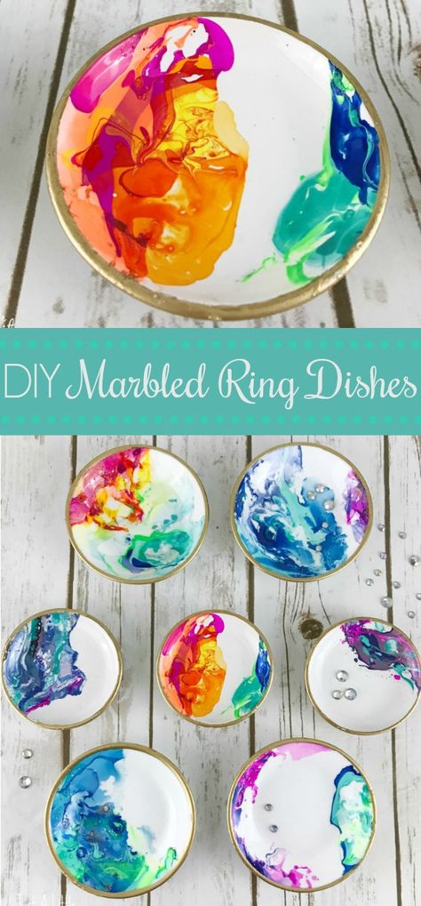 Diy Jewellery Dish, Painted Dishes, Nail Polish Marbling, Diy Dish, Marble Rings, Nail Polish Crafts, Diy Marble, Pinterest Crafts, Air Dry Clay Projects