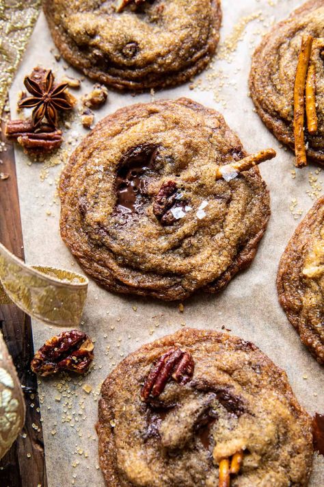 Chewy Brown Butter Pretzel Pecan Cookies | halfbakedharvest.com Artist Cookies, Christmas Confections, Butter Pretzels, Half Baked Harvest Recipes, Pumpkin Sugar Cookies, Butter Pecan Cookies, Cookie Boxes, Soft Pretzel, Baked Treats