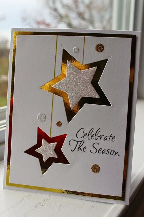 Cards With Vellum, Simple Holiday Cards, Heat Embossing, Simple Christmas Cards, Hand Made Greeting Cards, Christmas Card Art, Glue Pen, Family Christmas Cards, Star Cards