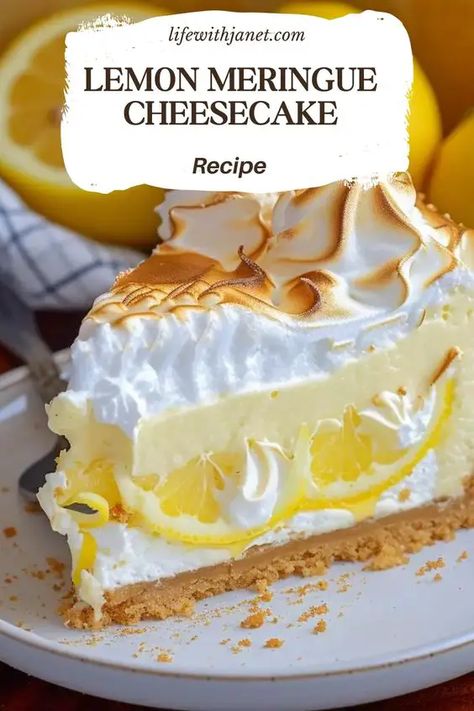 Lemon Meringue Cheesecake Copycat Cheesecake Factory Lemon Meringue Cheesecake, Sweet Scones Recipe, Orange Recipes Dessert, Meringue Cheesecake, Marshmallow Meringue, Lemon Meringue Cheesecake, Meringue Frosting, Lemon Cheesecake Recipes, Lemon Cheese