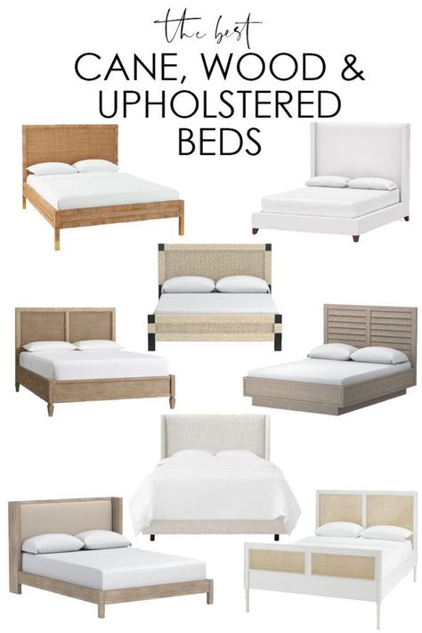 A collection of more than a dozen of the best cane, wood, jute and upholstered beds that are perfect for a master bedroom or guest room! Love these neutral and timeless options! #headboard #upholsteredheadboard #bedroom #masterbedroom French Country Decorating Ideas, Diy Farmhouse Bedroom, Black Canopy Bed, Wood And Upholstered Bed, French Country Farmhouse Decor, Country Decorating Ideas, California King Size Bed, Farmhouse Style Bedrooms, Country Decorating