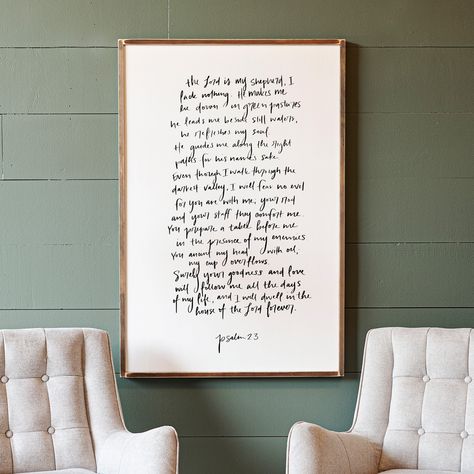 Our handmade signs are made to order from 100% wood, right here in the U.S. DESCRIPTION This a print of Psalm 23, originally hand lettered by one of our artists. The original is made into a digital file and printed directly to the painted wood. DIMENSIONS 17x25 inches 20x30 inches 24x36 inches 28x42 inches 32x48 inches (can vary by 1/2") Scripture Signs Wooden, Bible Verse Frame, Psalm 23 Wall Art, Psalm 23 Wood Sign, Catholic Wall Art, Scripture Signs, Bible Verse Signs, Christian Artwork, Psalm 46