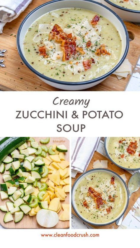 Zucchini Potato Soup, Creamy Zucchini, Clean Eating Soup, Zucchini Soup, Clean Food Crush, Food Crush, Potato Soup Recipe, Clean Food, Soup And Sandwich