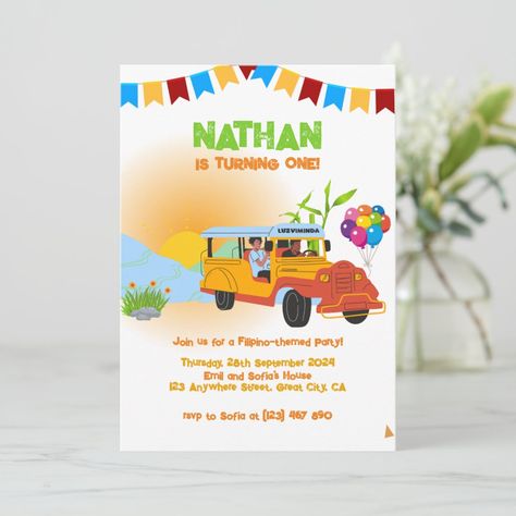 Filipino Party Invitation Filipino Birthday Gather Filipino Fiesta Theme, Filipino Birthday Party, Fiesta Theme Birthday Party, Filipino Jeepney, Filipino Birthday, Filipino Party, Fiesta Theme, Filipino Culture, Birthday Party Invitation Templates