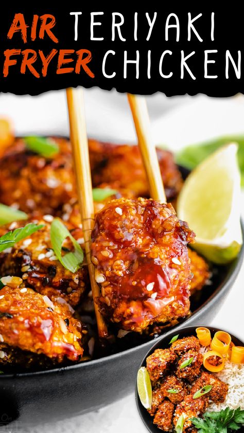 Air Fryer Asian Chicken Bites, Teriyaki Chicken Bites Air Fryer, Chicken Stir Fry In Air Fryer, Breaded Teriyaki Chicken, Chinese Chicken Air Fryer, Asian Chicken Recipes Air Fryer, Teriyaki Chicken Air Fryer Recipes, Air Fryer Chicken Teriyaki Recipe, Asian Chicken Air Fryer Recipes