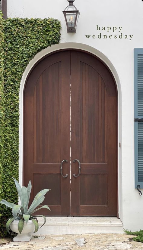 Arch Front Door Exterior Spanish, Mediterranean Doors Interior, Side Entryway Ideas Exterior, Modern Mediterranean Front Door, Spanish Style Front Door, Mansion Exterior, Double Doors Interior, Doors Ideas, Exterior Front Doors