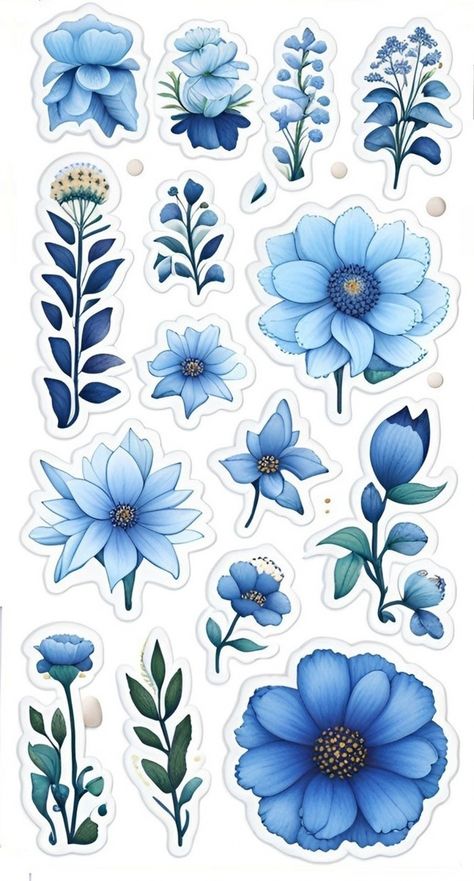 Blue Flowers Stickers Free Stock Photo - Public Domain Pictures 6C4 Vintage Aesthetic Stickers Printables, Blue Scrapbook, Scrapbook Printables Free, Vintage Paper Printable, Kraf Kertas, Sticker Design Inspiration, Desain Quilling, Scrapbook Printing, Diy Journal Books