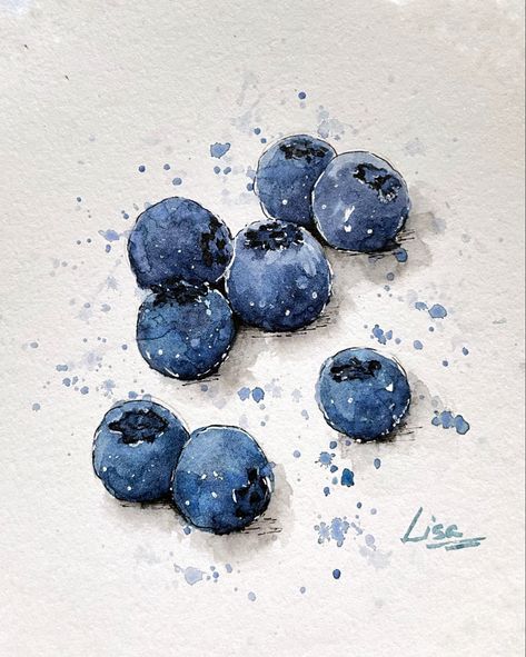 I am an amateur watercolor artist trying to learn and practice watercolour techniques through various illustrations and landscapes. Watercolor illustration of blueberry, fruit illustration series on my Instagram profile Watercolour Berries, Food Watercolor Painting, Blueberry Watercolor, Blueberry Art, Watercolor Blueberries, Landscapes Watercolor, Fruit Watercolor, Watercolour Techniques, Blue Fruit