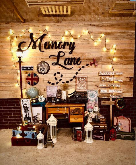 Memory Lane Birthday Ideas, Memory Lane Theme Party, Stage Decoration For Farewell Party, Memory Theme Party, A Trip Down Memory Lane Party Ideas, Memories Theme Party, Walk Down Memory Lane Party Ideas, Memory Lane Party Ideas, Farewell Theme