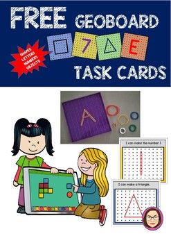 FREE Geoboard Shape, Letters, Numbers and Objects Task Cards Task Boxes Preschool, Geo Board, Task Cards Free, Preschool First Day, Math Centers Kindergarten, Elementary School Classroom, Task Boxes, Picture Letters, Alphabet Cards