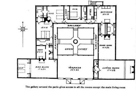 208150814000325060 Bungalow Courtyard Home Plan — Hacienda Home Style .com Interior Courtyard House Plans, Hacienda House Plans, Spanish Style Home Plans, Hacienda Floor Plans, Adobe House Plans, U Shaped Houses, Courtyard Home, Hacienda Homes, Modern Courtyard