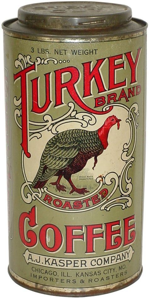 The Antique Advertising Expert | Coffee Collectibles - The Antique Advertising Expert Turkey Coffee, Lata Vintage, Coffee Tin, Vintage Thanksgiving, Vintage Packaging, Tin Containers, Display Cases, Images Vintage, Coffee Packaging