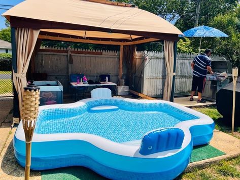 Backyard Inflatable Pool Ideas, Blow Up Pool Ideas Backyards, Inflatable Pool Ideas Backyard, Cheap Backyard Makeover Ideas, Summer Front Porch Decor, Blow Up Pool, Outdoor Improvements, Summer Front Porches, Diy Backyard Patio