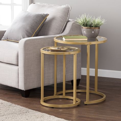 Evee Glam Nesting Side Table 2pc Set, Gold by Ember Interiors - Walmart.com - Walmart.com Gold Nesting Tables, Nesting Side Table, Nesting End Tables, Coffee Sofa, Gold Living, Gold Living Room, Nesting Table, Sofa End Tables, End Table Sets