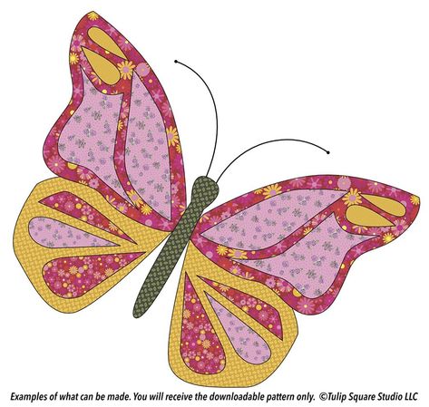 Free Appliqué Pattern - Lovely Butterfly - TulipSquare.com Butterfly Applique Pattern Free, Applique Butterfly Pattern, Butterfly Pillow Pattern Free, Butterfly Quilt Pattern Appliques, Vintage Butterfly Quilt Pattern, Holiday Quilt Patterns, Quilted Placemat Patterns, Free Applique Patterns, Quilts Decor