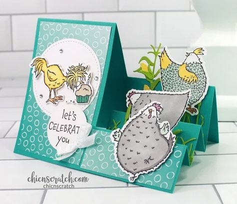 Stair Step Card, Turtle Cards, Hey Birthday, Chicken Cards, Side Step Card, Greeting Cards Birthday, Step Card, Anniversaire Diy, Fancy Fold Card Tutorials