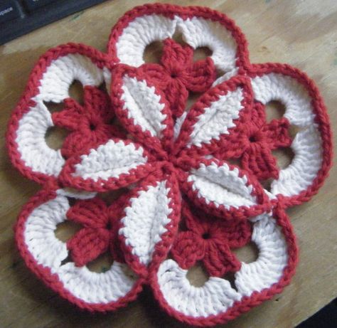 Starburst Flower Crochet Pattern, Flower Crochet Pattern, Crochet Pot Holders Free Pattern, Crochet Potholder Patterns, Crochet Hot Pads, Crochet Flowers Free Pattern, Potholder Patterns, Crochet Potholders, Flower Pattern Design