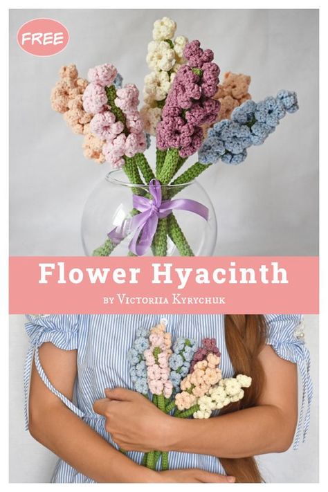 Crochet Flowers Pot Free Pattern, Crochet Bouquet Of Flowers Free Pattern, Spring Flowers Crochet, Crochet Gladiolus Flower, Hyacinth Crochet Free Pattern, Crochet Spring Flowers Free Pattern, Crochet Flowers Beginner, Crochet Lilac Flower Pattern, Crochet Hyacinth Pattern Free