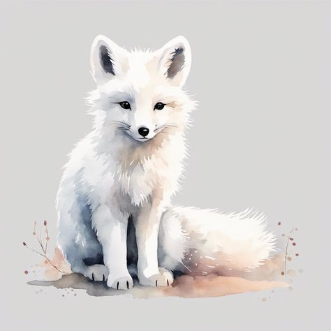 Fox Snow Illustration, Cute Arctic Fox Art, Arctic Fox Watercolor, Snow Fox Drawing, Arctic Fox Drawing, White Fox Art, Arctic Fox Art, Fox In Snow, Landscape Painting Watercolor