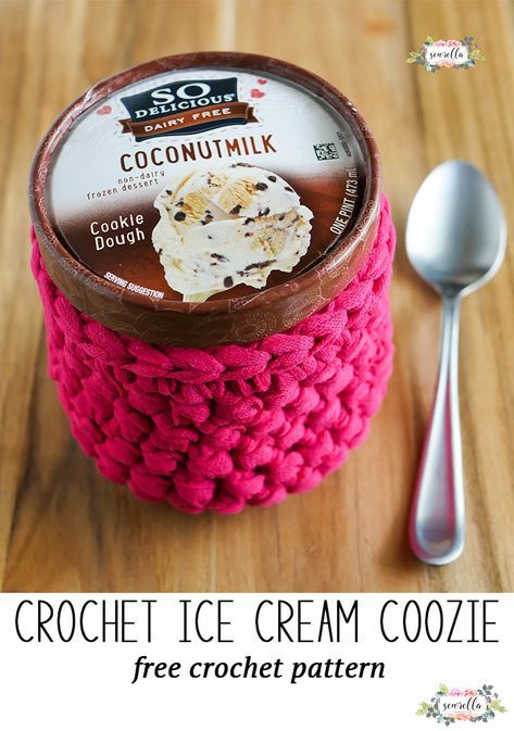 Ice Cream Crochet, Cute Crochet Patterns, Crochet Ice Cream, Ice Cream Cozy, Pint Of Ice Cream, Cozy Pattern, Cozy Crochet Patterns, Lamb Decorations, Easter Bunny Decorations