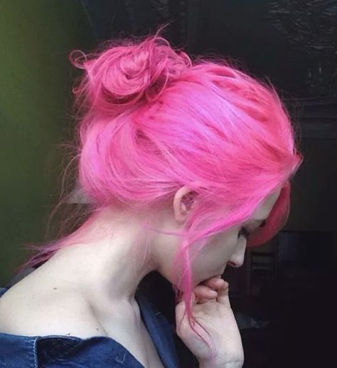 Neon Pink Hair || ♡♡ Neon Pink Hair Color, Dyed Pink Hair Aesthetic, Neon Pink Hair, Bright Pastel Pink Hair, Neon Pink Hair Aesthetic, Pink Haircut, Iroiro Neon Pink Hair, Pink Hairstyles, Bubblegum Pink Hair Cotton Candy