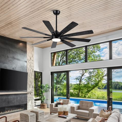 Can be installed at top floor which angle is wihtin 15 degrees. Timing function which could meet the different length of fan lights work requirements 62" black ceiling fan with imitation wood pattern in blades would be modern farmhouse and industrial. Large Ceiling Fans, Farmhouse Ceiling Fan, Ceiling Fans Without Lights, Ceiling Fan Light Kit, Black Ceiling Fan, Simple Interior, Dimmable Led Lights, Led Ceiling Fan, Modern Ceiling Fan