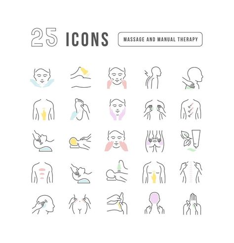 Set of linear icons of Massage and Manual Therapy Massage Icon, Manual Therapy, Therapy Machine, Spa Massage, Menu Design, Massage, Vector Free, Lab, Spa