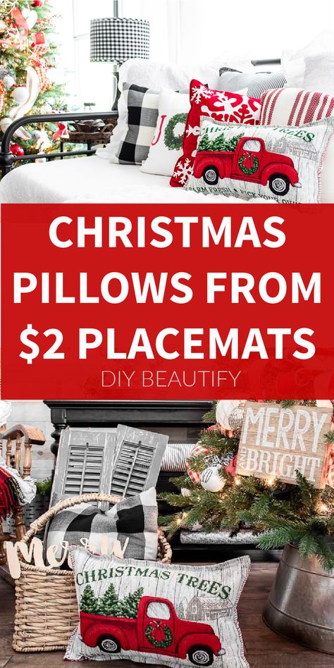 Christmas Pillows Diy, Make Your Own Pillow, Xmas Pillows, Diy Placemats, Holiday Pillows Covers, Diy Pillow Covers, Christmas Sewing Projects, Mr Christmas, Pillow Crafts