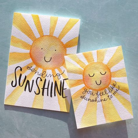 Painted Cards Handmade, Homemade Watercolor Cards, Cute Cards To Make, Easy Watercolor Birthday Cards, Sunshine Watercolor, Sunshine Cards, Flower Wall Hanging Decor, Room Hanging Decor, Diy Paper Wall Hanging