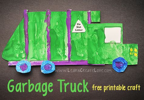 Garbage Truck Printable Craft | LearnCreateLove.com Community Helpers Crafts, Truck Crafts, Community Helpers Theme, Community Helpers Preschool, Transportation Crafts, Transportation Preschool, Free Printable Crafts, Transportation Theme, Community Helpers