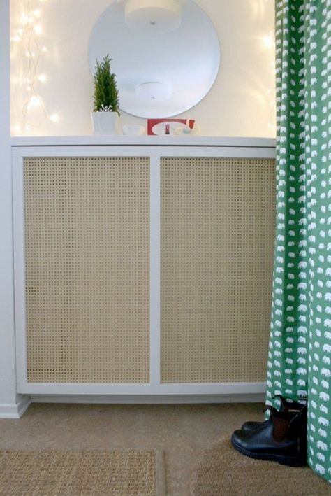 Easy-Build Cane-Front DIY Radiator Cover Diy Radiator Cover, Best Radiators, Diy Heater, White Wall Paint, Home Radiators, Radiator Covers, Home Center, Radiator Cover, Clever Diy