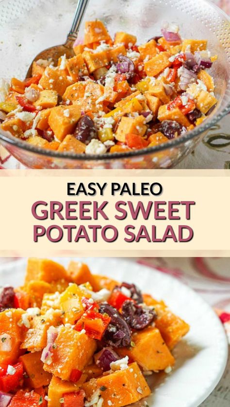 Mediterranean Sweet Potato Salad, Greek Sweet Potato, Gallstone Diet, Sweet Potato Salad Recipe, Best Greek Salad, Mediterranean Cooking, Balanced Plate, Delicious Sides, Sweet Potato Salad