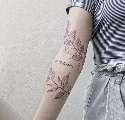 Wrap Around Leaves Arm Tattoo, Floral Sleeve Tattoo Black And White, Tattoos For Women Cat, Botanical Wrap Tattoo, Arm Wrap Tattoo, Wrap Around Wrist Tattoos, Around Arm Tattoo, Wrap Around Tattoo, Tattoos To Cover Scars