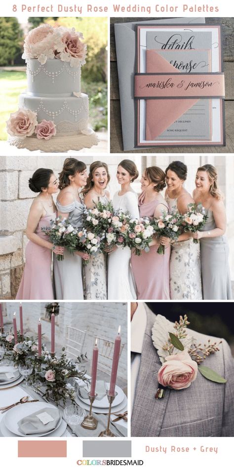 8 Perfect Dusty Rose Wedding Color Palettes for 2019 -No.6 Dusty Rose and Grey  #colsbm #bridesmaids #weddings #weddingideas #fallweddings b531 Dusty Pink And Grey Wedding, Dusty Rose Wedding Color Palettes, Pink And Grey Wedding, Grey Wedding Decor, Dusty Rose Wedding Colors, Grey Wedding Theme, Wedding Color Palettes, Fall Wedding Color Palette, Wedding Motifs