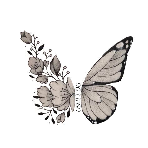 Sloth Drawing Pencil, Butterfly Tattoo Date In Middle, Butterfly Tattoo With Birth Year, Butterfly Tattoo With Date In Middle, Memorial Tattoo Butterfly, Split Butterfly Tattoo, Half Butterfly Half Angel Wing Tattoo, Butterfly Memorial Tattoo Ideas, Butterfly Remembrance Tattoo