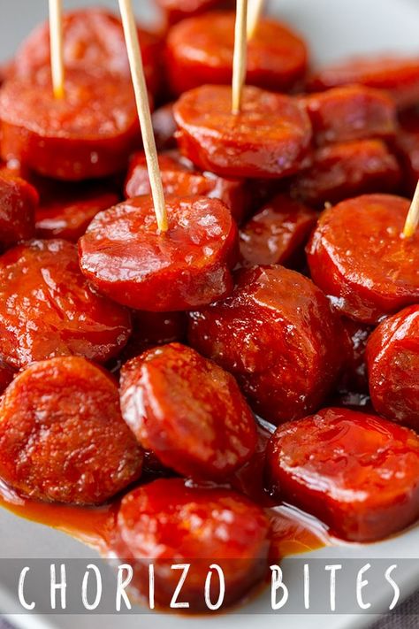 This is an easy recipe for chorizo bites. Glazed in sticky beer sauce this Spanish chorizo sausage appetizer can be enjoyed either warm or cold! #appetizeraddiction #chorizo #appetizers #recipe #sausage #party #food Chorizo Bites, Chorizo Appetizer, Sausage Appetizers, Spanish Chorizo, Spanish Tapas Recipes, Beer Sauce, Sausage Party, Chorizo Recipes, Tapas Recipes