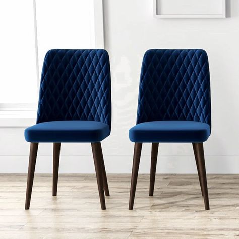 Hashtag Home Ackley Velvet Parsons Chair & Reviews | Wayfair Navy Blue Dining Chairs, Teal Dining Chairs, Blue Dining Chair, Velvet Dining Chair, Modern Style Furniture, Parsons Chairs, Mid Century Chair, Velvet Dining Chairs, Wood Stain