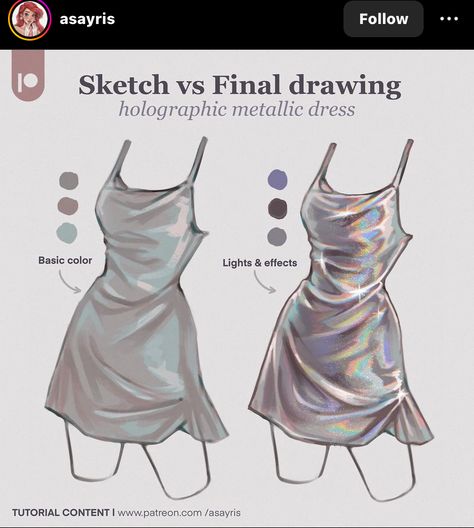 Holographic Fabric, Texture Drawing, Fashion Illustration Sketches, Coloring Tutorial, Digital Painting Tutorials, Drawing Clothes, Illustration Sketches, Art Tutorials Drawing, Digital Art Tutorial