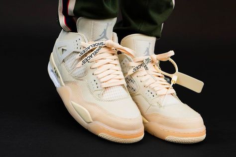 Off-White™ x Air Jordan 4 "Sail" Closer Look | HYPEBEAST Jordan 4 Sail, Jordan 4 Outfit, Jordan 4 Off White, Jordan Off White, Jordan Outfit, Nike Fashion Shoes, White Jordans, Limited Edition Shoes, Jordans Women