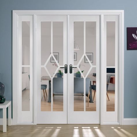 White Room Divider, Custom Closet Doors, Sophisticated Room, Internal French Doors, Double Doors Interior, Vinyl Doors, Room Divider Doors, Double Door Design, Double Front Doors