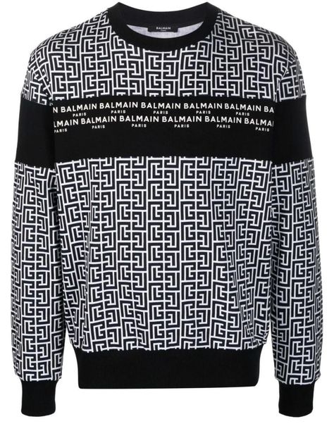 Monogrammed sweatshirt BALMAIN for men - SS22 Pb Monogram, Beige Pants Men, Mens Green Sweater, White Jacket Women, White Pants Women, Monogram Sweatshirt, Balmain Men, Black Men Fashion Swag, Black Pants Men