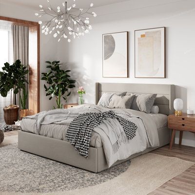 Beautiful Bed Designs, Platform Bed Upholstered, Simple Bed Designs, Grey Bed Frame, Storage Platform Bed, Bed Platform, Storage Platform, Adjustable Mattress, Simple Bed