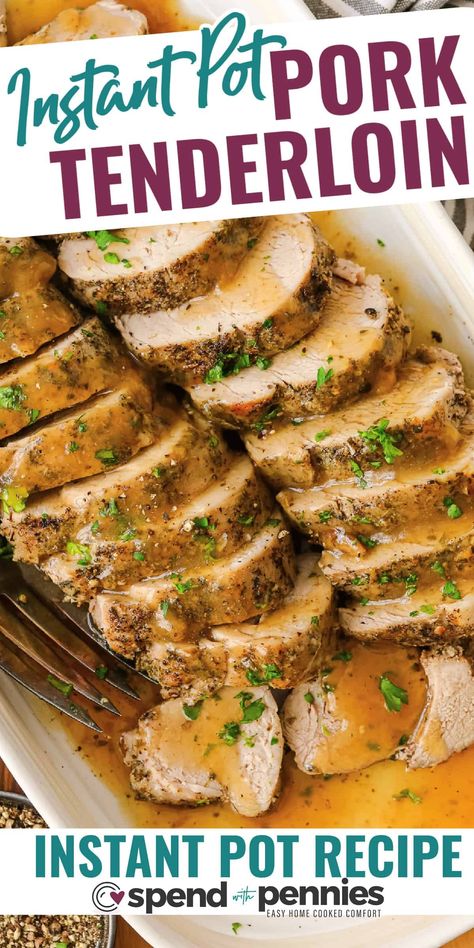 Instant pot pork tenderloin is a simple dinner that is so easy and delicious! Try making with potatoes and veggies for a hearty meal everyone will love. Once you learn how to use your instant pot for easy dinners like this, you'll never go back! #spendwithpennies #instantpotporktenderloin #porktenderloin #instantpot #pressurecookerrecipes #pork Pork Tenderloin Instant Pot, Instant Pot Pork Loin Recipe, Pressure Cooker Pork Tenderloin, Instant Pot Pork Tenderloin Recipe, Instant Pot Pork Tenderloin, Potatoes And Veggies, Honey Balsamic Glaze, Pressure Cooker Pork, Cooking Pork Tenderloin